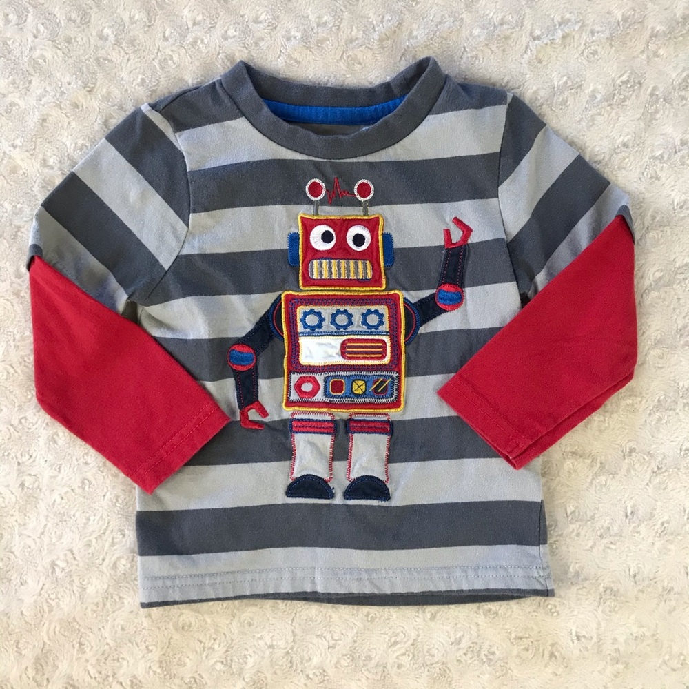 Tu Robot Shirt 1-1 1/2 years Gray Stripes Red
